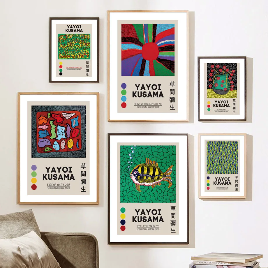 

Abstract Yayoi Kusama Flower Posters And Prints Japanese Exhibition Wall Art Canvas Painting Wall Pictures For Living Room Decor
