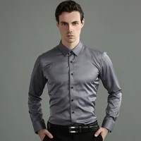 plus size 38 44 mens 45 cotton solid color business shirt fashion casual slim white long sleeved shirt mens brand clothing