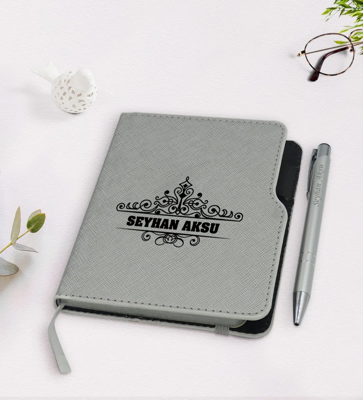

Personalized Is Gray Thermo Leather Notebook Pen Seti-32