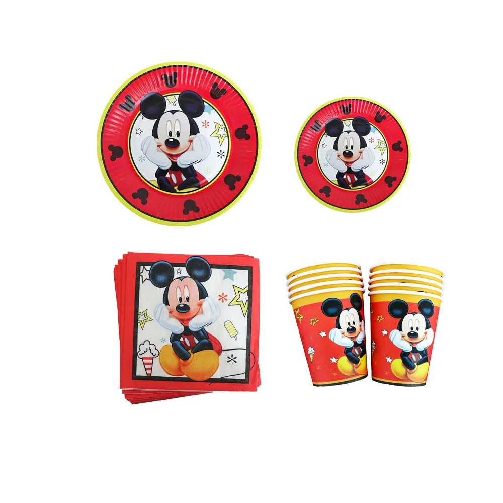 

50pcs/Pack Disney Red Mickey Mouse Party Decorations Baby Shower Disposable Tableware Paper Plates Cups Blowouts Napkins