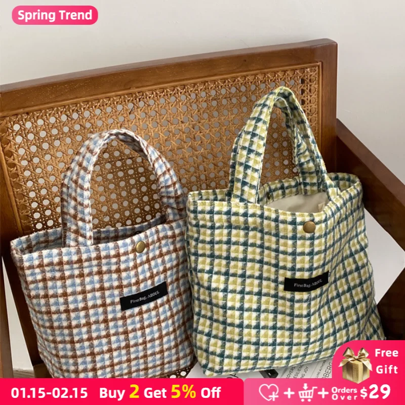 

Retro Plaid Women Small Shoulder Bags Casual Woolen Cloth Ladies Lunch Bento Bag Female Girls Shopping Bag Clutch Purse Handbags