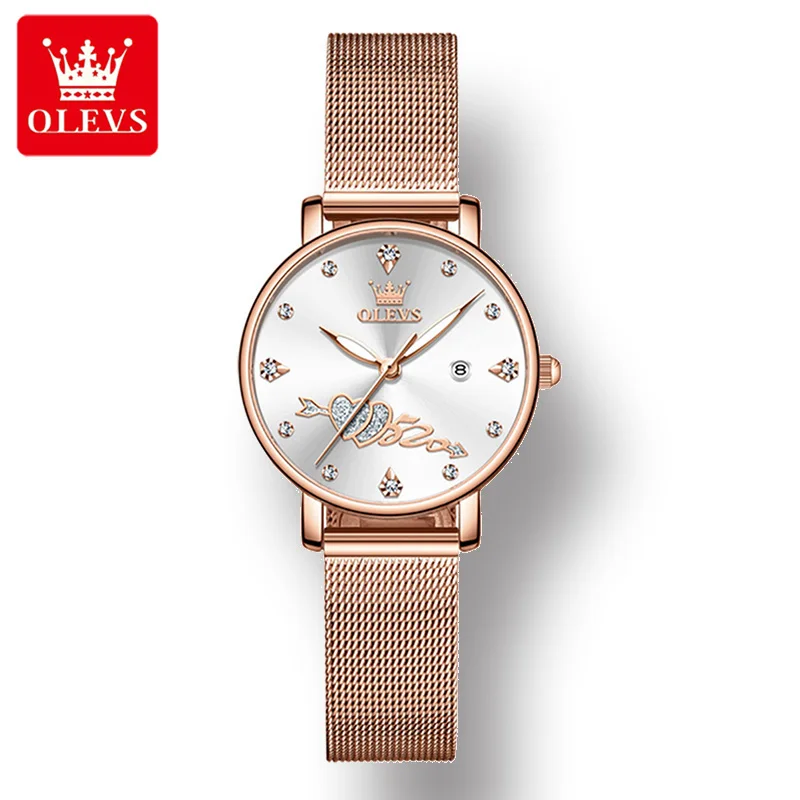 

OLEVS 5509 Genuine Leather Strap Fashion Women Wristwatch Diamond-encrusted Trendy Quartz Waterproof Watch for Women Calendar