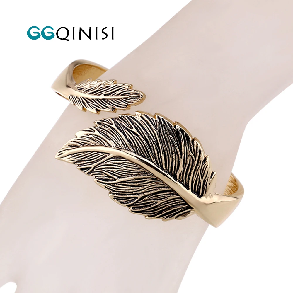 Новый Винтажный яркий браслет с искусственными листьями античное позолоченное