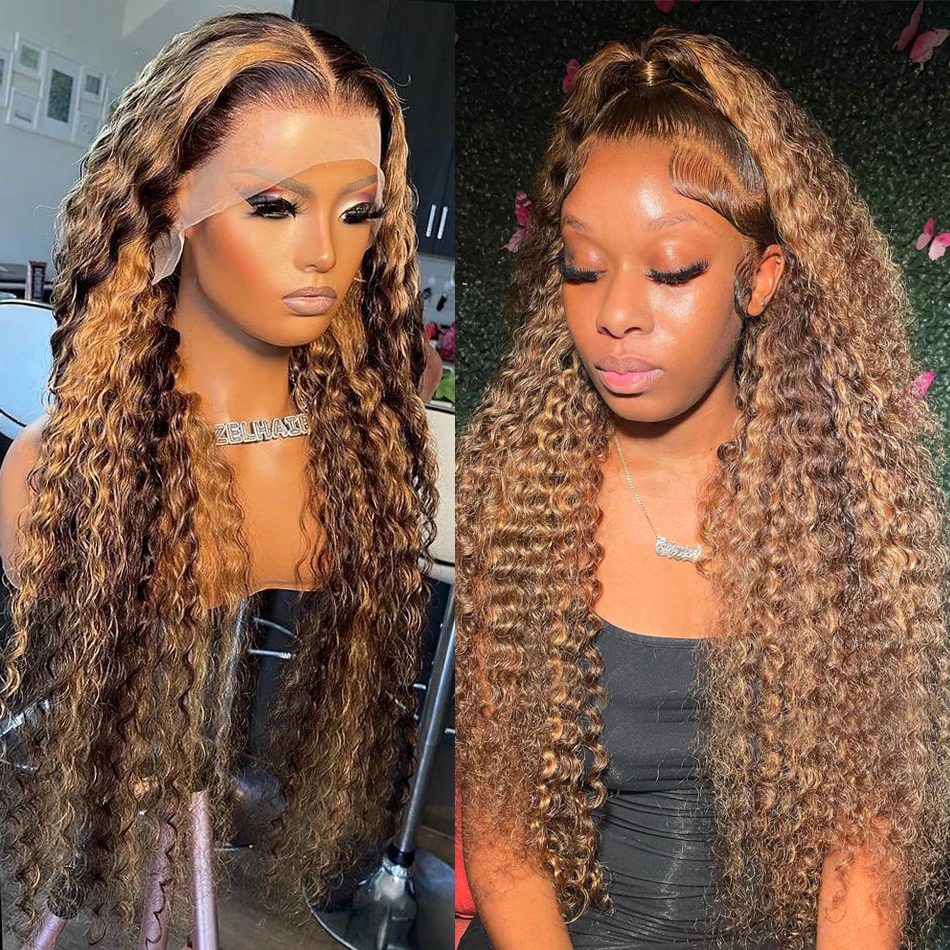 

Парик на сетке для женщин, искусственные вьющиеся волосы с эффектом омбре, 13x4, 4/27 цветов, с глубокой волной, 4x4