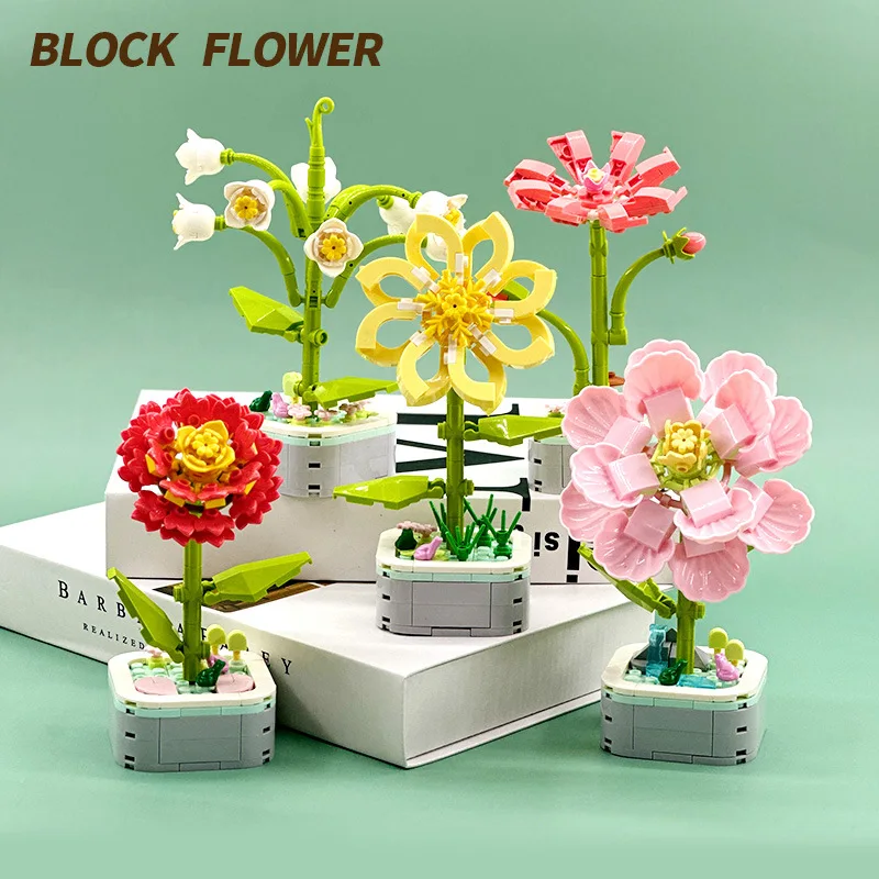 

Sunflower Bouquet Building Block Kit DIY Eternal Orchid Flowers Block Toy Set Rose Potted Bricks Assembly Girl Adult Friend Gift
