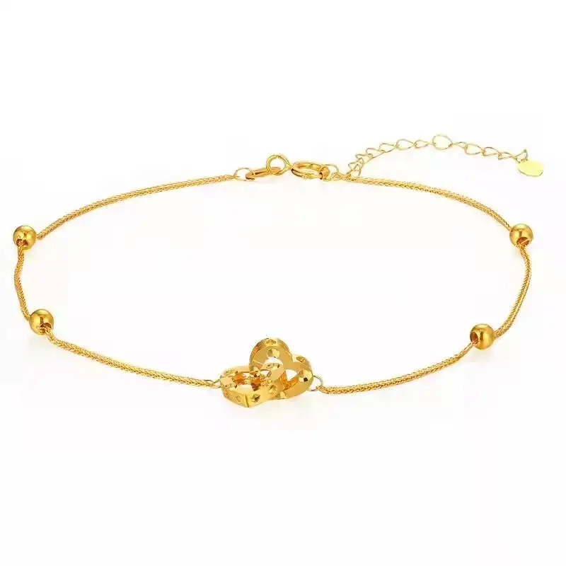 

BANFU Real 18K Gold Heart Double Buckle Bracelet Pure AU750 Adjustable Chopin Chain for Women Fine Jewelry Gift Bangles