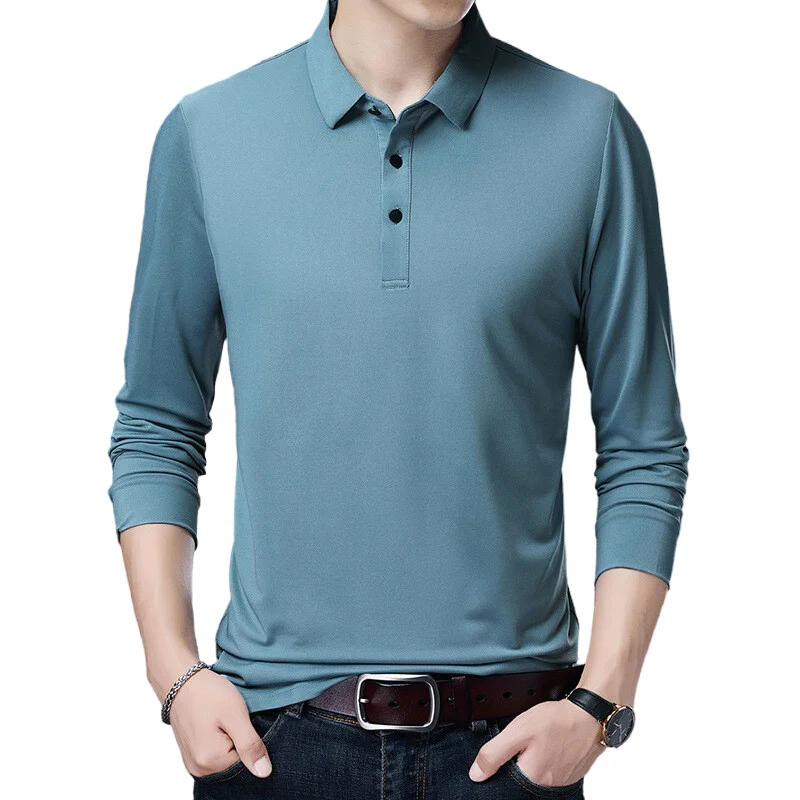 

New Men Polo Shirt Casual Business Tops Solid Polos Shirts Mens Long Sleeve Polo Homme Fashion Korean Slim Lapel bottoming Tee