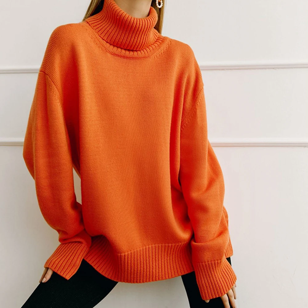 

Oversized Warm Sweater Turtleneck Knitted Pullover 2022 Autumn Long Sleeve Top Casual Lady Jumpers Solid Female Classic Sweaters