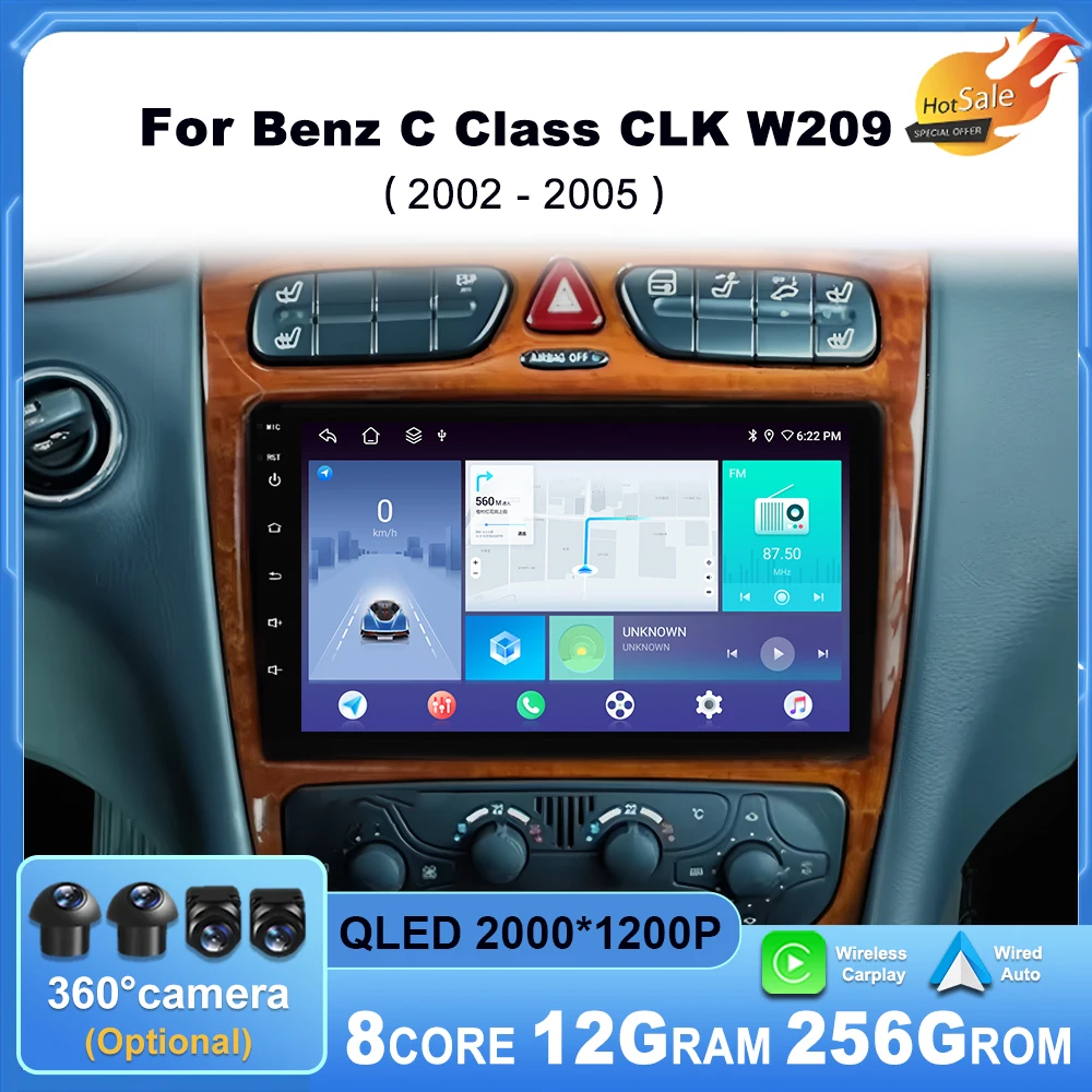 Фото Автомобильный радиоприемник для Mercedes Benz C Class W203 C200 C320 C350 CLK W209 2002-2005 Android14 Навигация GPS Автомобильный мультимедийный плеер Стерео №1