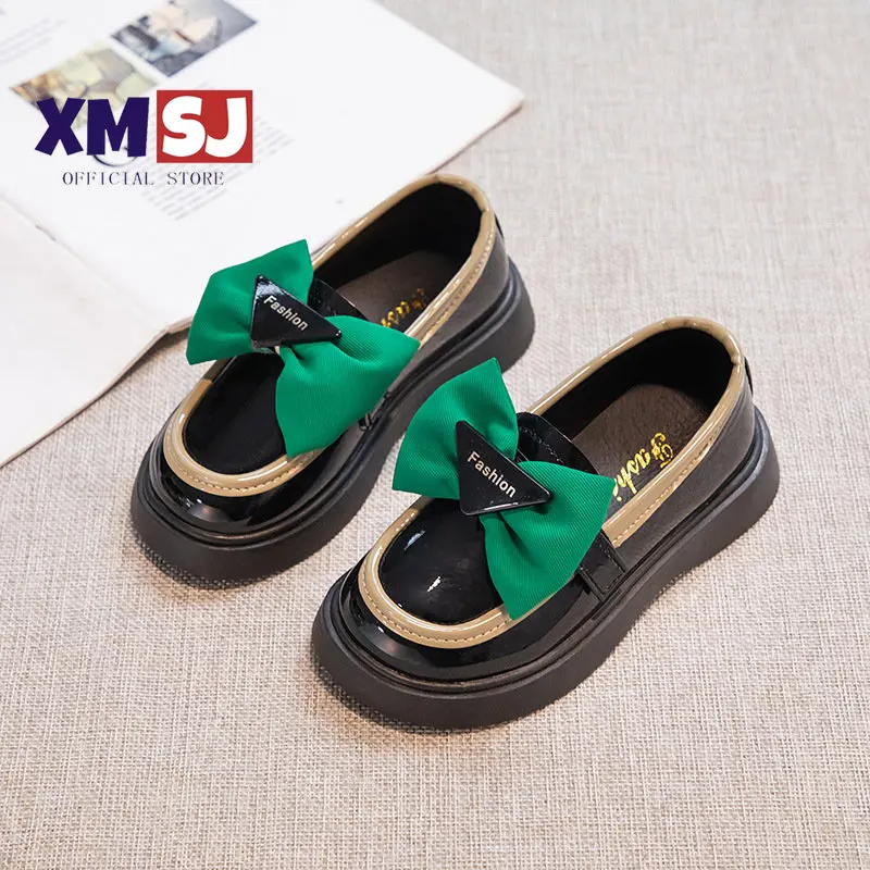 Enlarge Korean Style Children Leather Shoes for Girls Versatile Thick Bottom Bow 2023New Spring Slip-on Casual Kids Fashion shoes