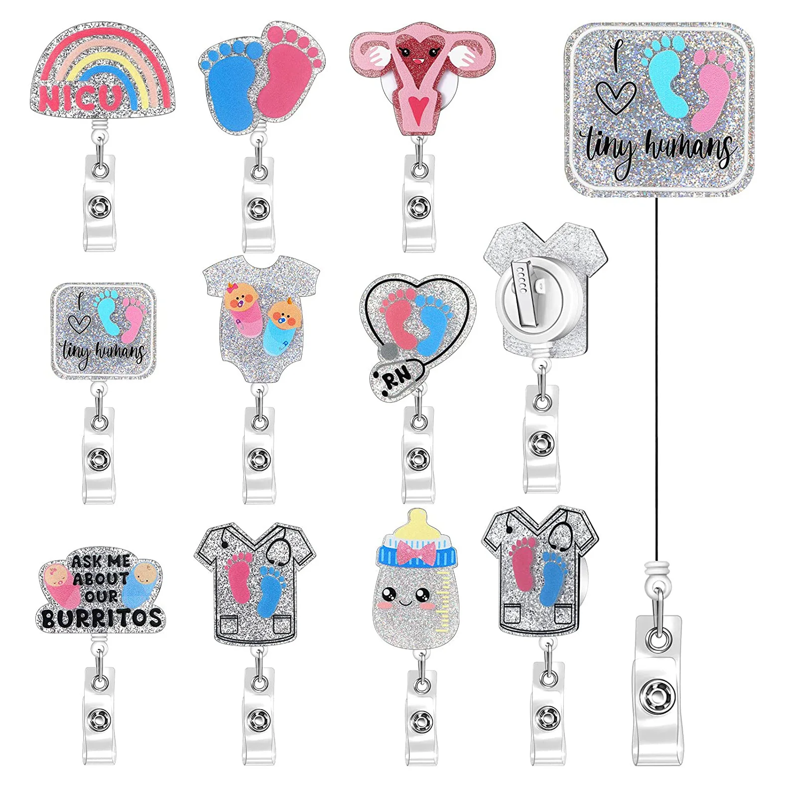 Shiny Acrylic Medical Supplies Doctor Nurse Badge Reel Retractable Id Badge Holder With 360 Rotating Alligator Clip Name Holder