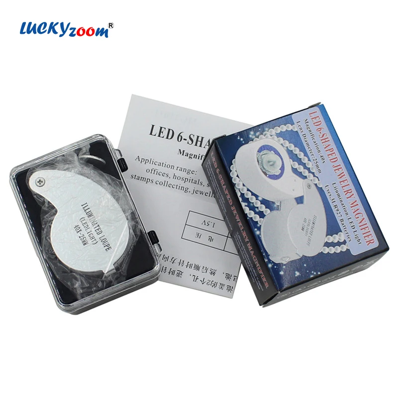 3 цвета 40X ручной Ювелир Лупа складной алюминиевый светодиодный увеличительное