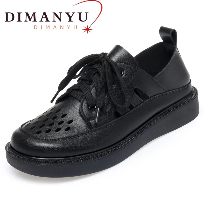 DIMANYU Skeleton Shoes Women 2023 New Genuine Leather Non Slip Lace-up Women Shoes Breathable Large Size 41 42 43 Women's Shoes
