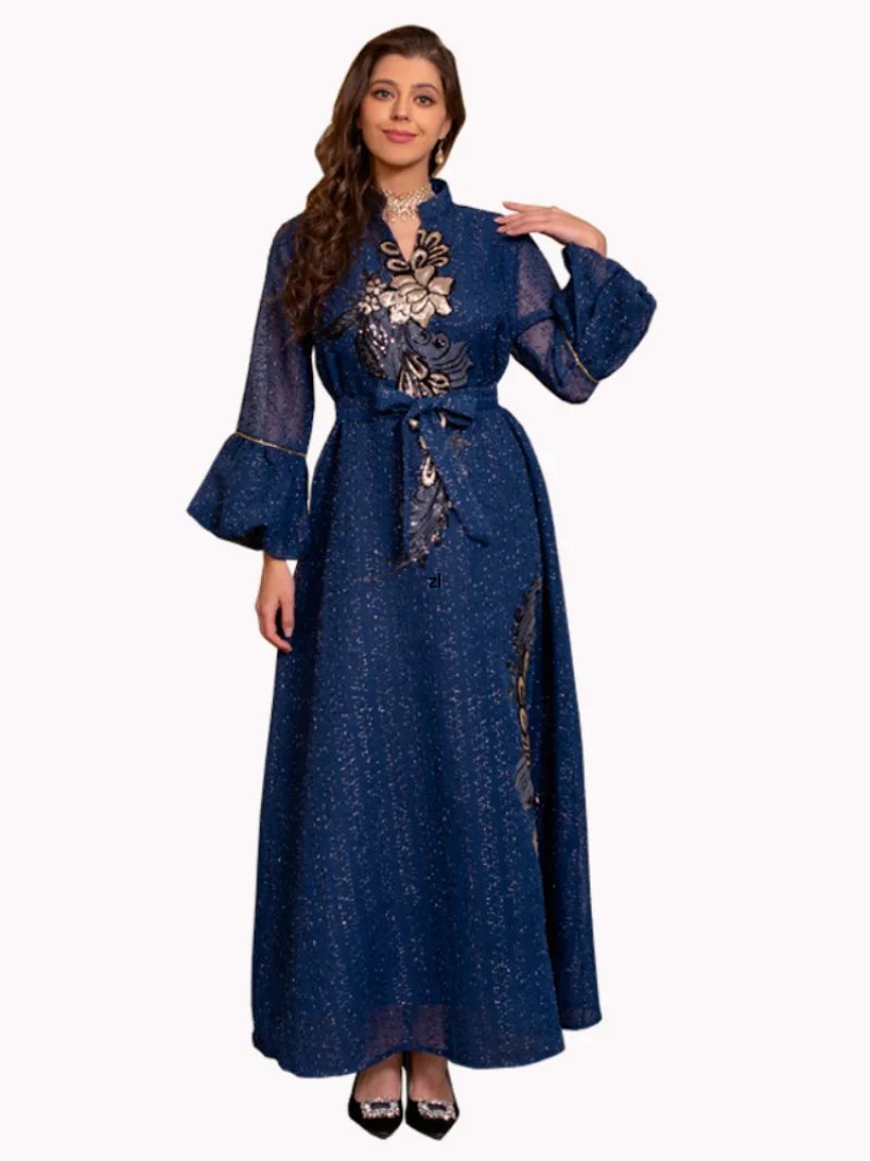 

Dubai Turkey Ramadan Abayas For Women Muslim Fashion Long Dress Moroccan Caftan Islamic Clothing Flowers Print Boho Boubou