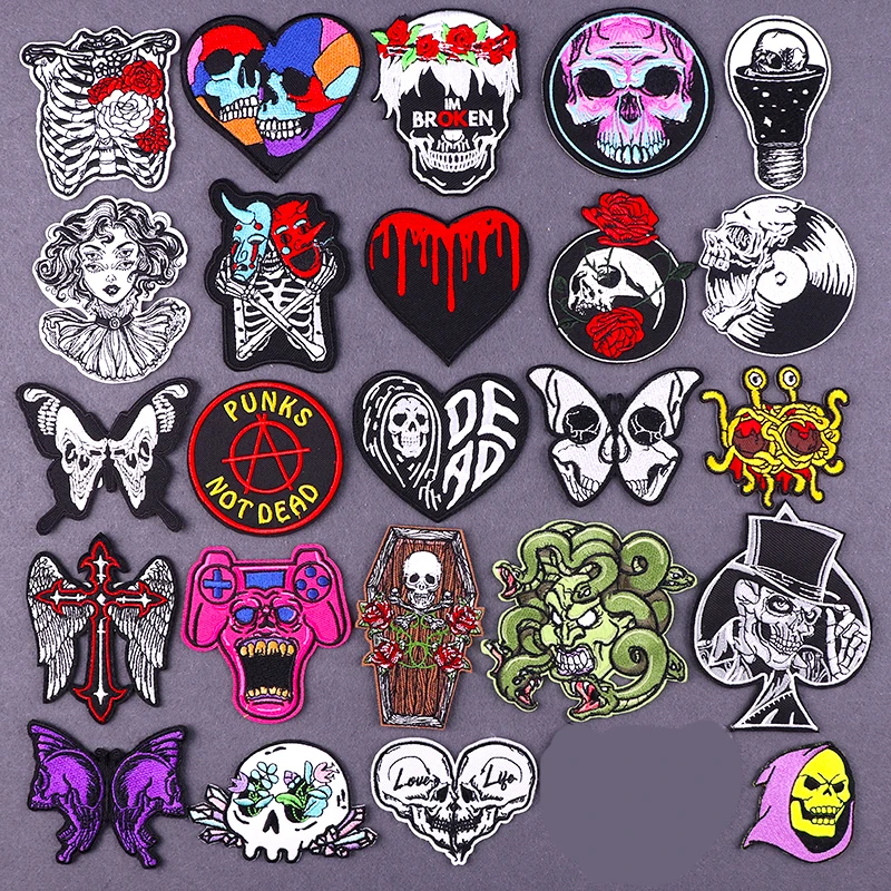 Патч с черепом в стиле панк вышитые патчи на одежду страшные технические для