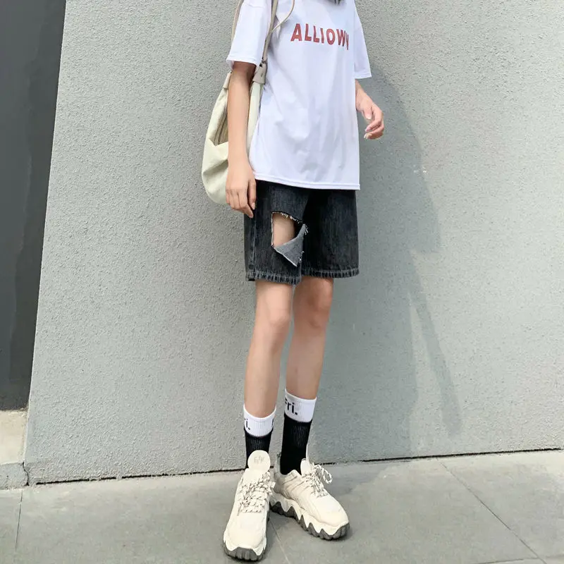 Bermuda Denim High Waisted Shorts Woman Women's Cycling Shorts Summer Sports Long Y2K Cute Shorts Female Jeans Streetwear Korea