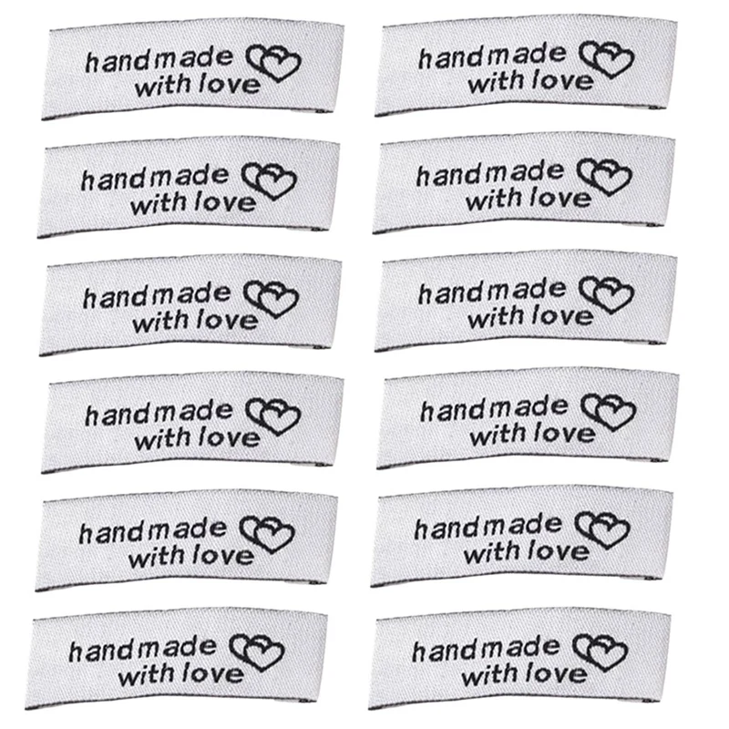 

120Pcs Cloth Labels Handmade Label Fold Tags Heart Pattern Hand Made Label For Knitted Hats Cotton Woven Sew Tags