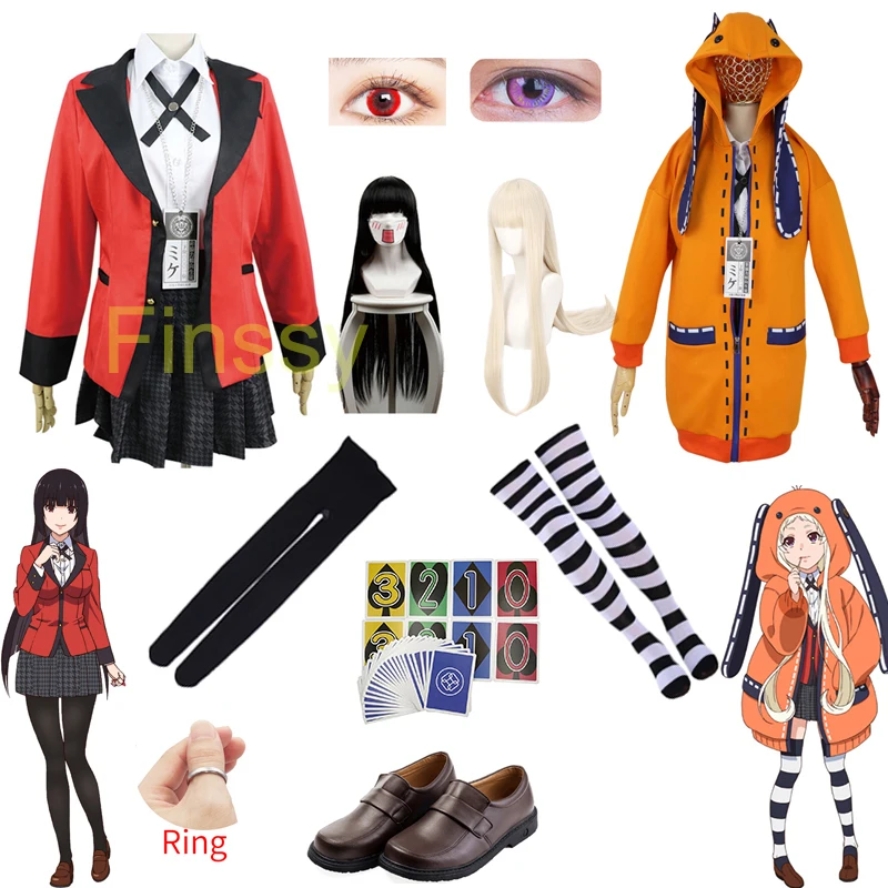 

Kakegurui Jabami Yumeko Yomoduki Runa Cosplay Costumes High School Girl Student Uniform Skirt Props Poker Number 0/1/2/3