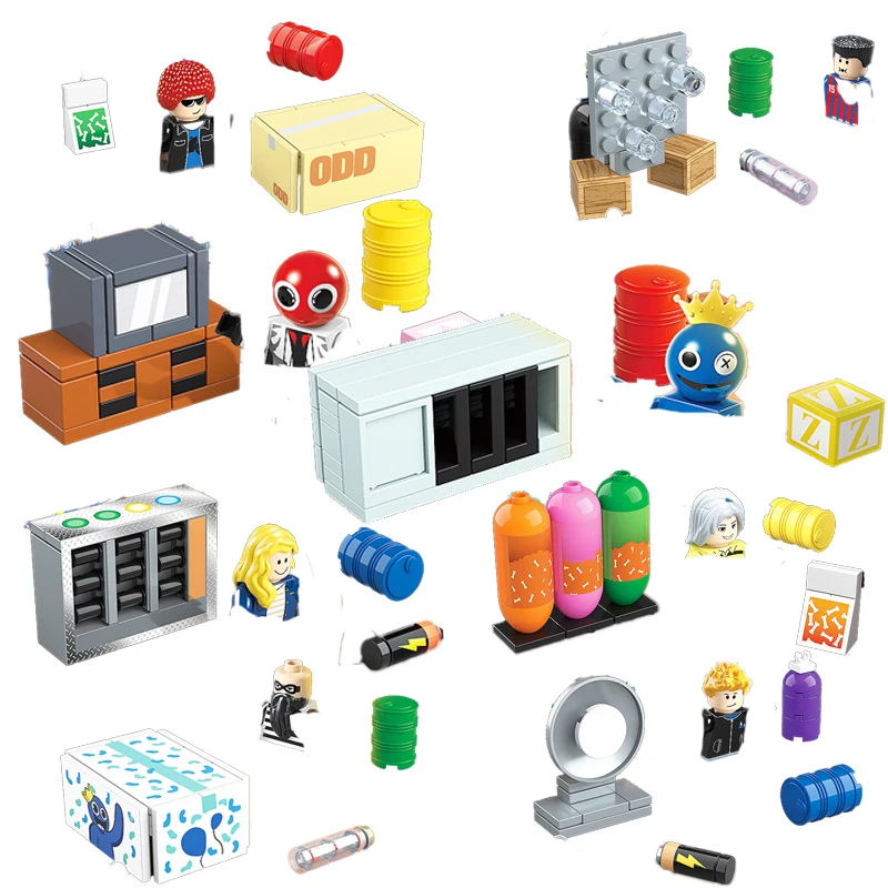 

8 In1 Horror Rainbowed Friends Building Blocks Sets Blue Pink Orange Cartoon Anime Game Character Christmas Gifts Toys For Kids