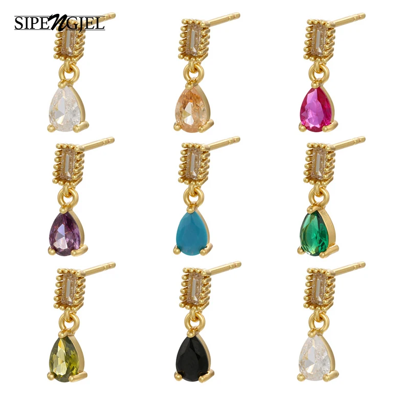 

SIPENGJEL Fashion Colored Water Drop Dangle Earrings for Women Simple Korean Style Zircon Earrings 2022 Jewelry Gift