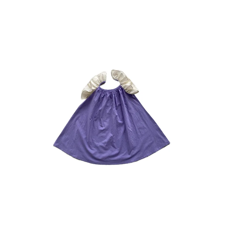 

Повседневное платье для девочек в Корейском стиле, Новинка лета 2022, кружевные платья в стиле пэчворк с маленькими летающими рукавами, кругл...