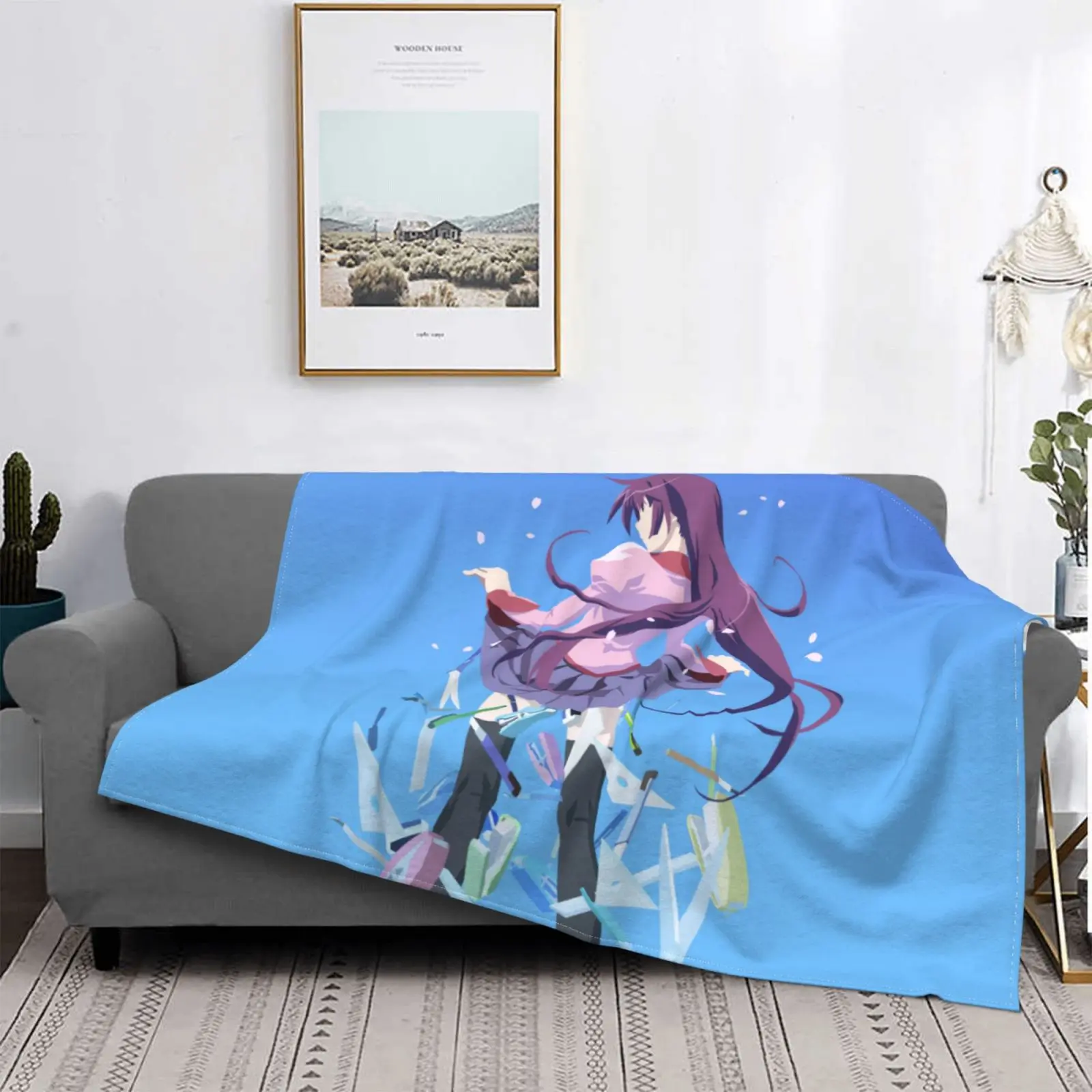 

Blue Anime Girl Picnic Blanket Christmas Holiday Couch Flannel Throw Blanket Cozy No Shedding Anti Pilling Blankets 1 Side