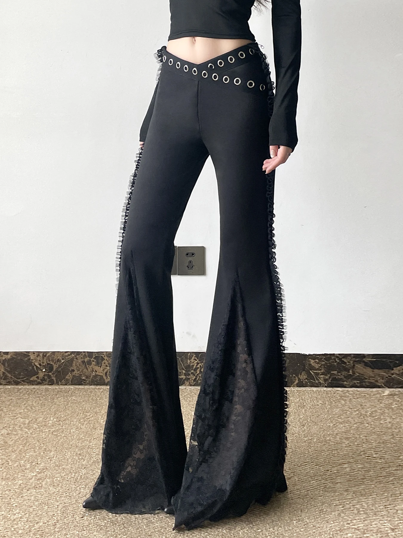 Женские Кружевные Брюки С Высокой Талией В Стиле Пэчворк Повседневная