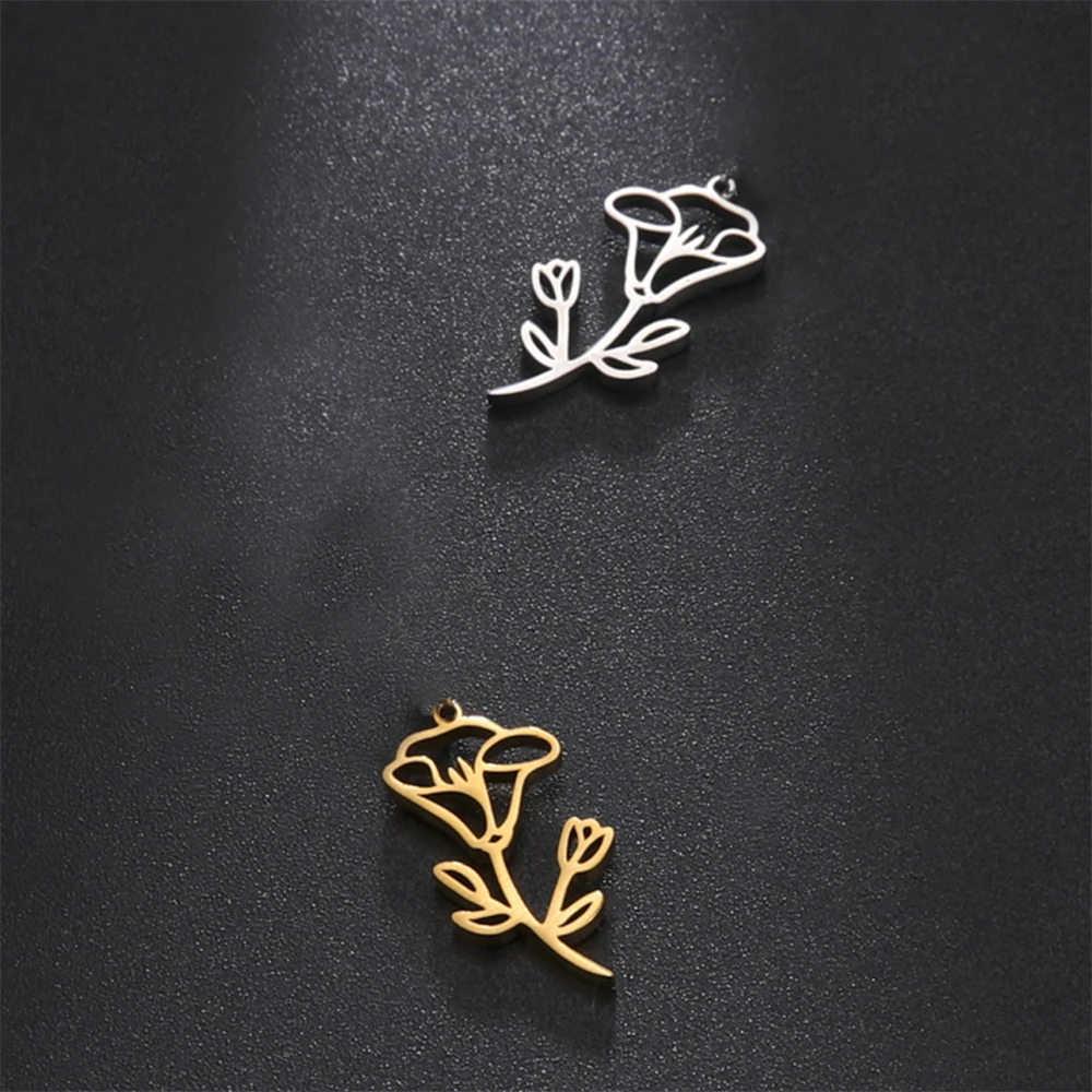 5pcs Stainless Steel Flower Charms For Bracelet Earrings Diy Jewelry Making Wholesale Necklace Morning Glory Pendant Accessories