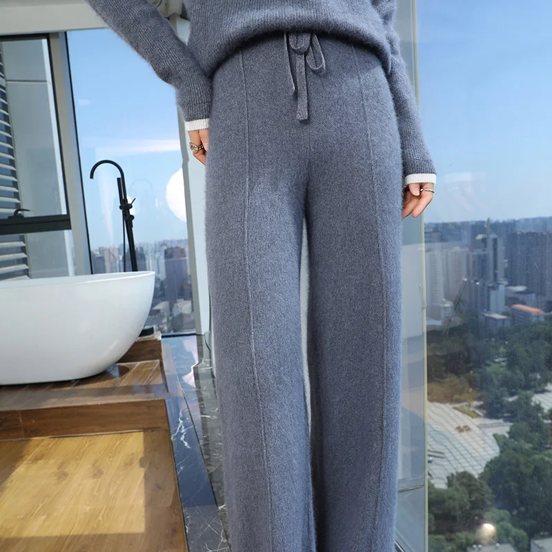 100% норковые кашемировые женские брюки с широкими штанинами осень и зима Новая