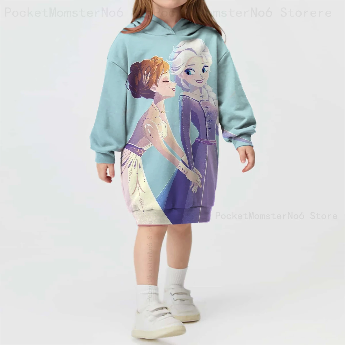 

Girls children's clothing Disney Frozen Princess hoodie printed mid-length style sweater casual autumn and winter 2023