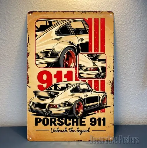 

1p, 911 Металлический плакат Unleash The Legend Car — Коллекционная жестяная вывеска — Размер: