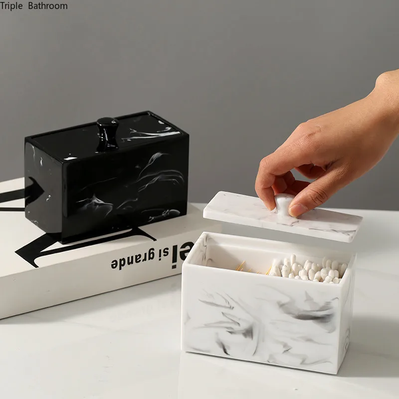 

Marble Texture Resin Toothpick Holder Portable Toothpick Container Restaurant Household Table Toothpick Cotton Swab Storage Box