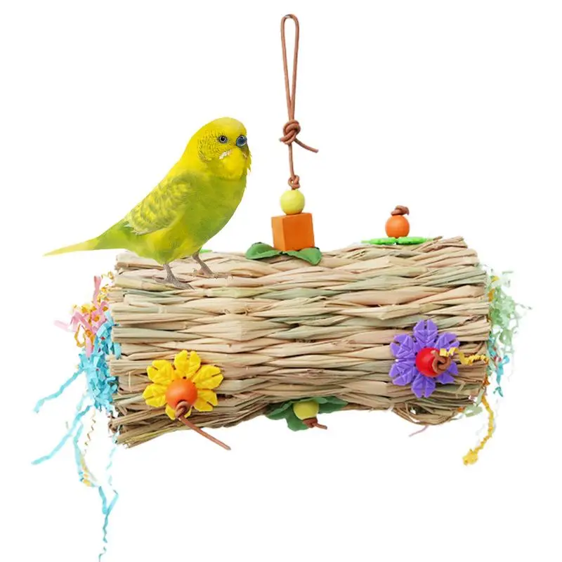

Parakeet Swing For Cage Small Parrot Toys Parakeet Shredding Toys Colorful Bird Swing With Metal Hook Straw Shredding Toy
