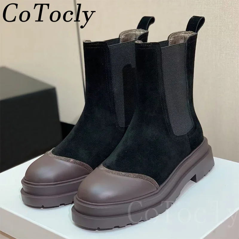 

Женские ботильоны из коровьей замши, на толстой подошве, с круглым носком