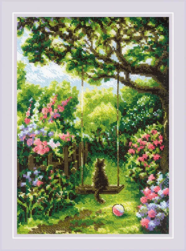 DIY Needle Work Swing in the Garden 31-40 Cross Stitch Set Counted Kit 28ct 14ct 32ct Metallic aida