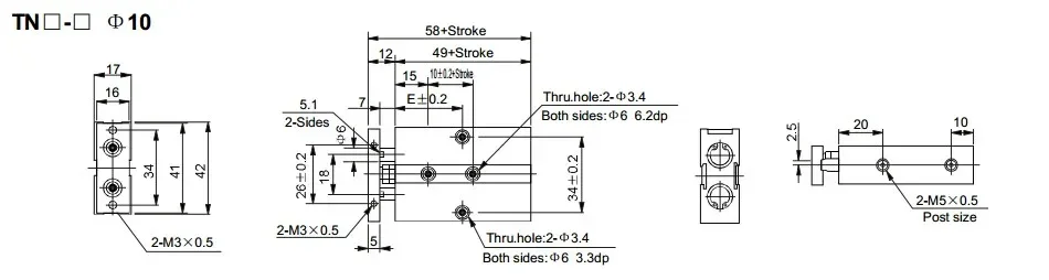 Тип TN40-50/100/150/200 мм двухстержневой/двойной стержень/пневматический цилиндр с