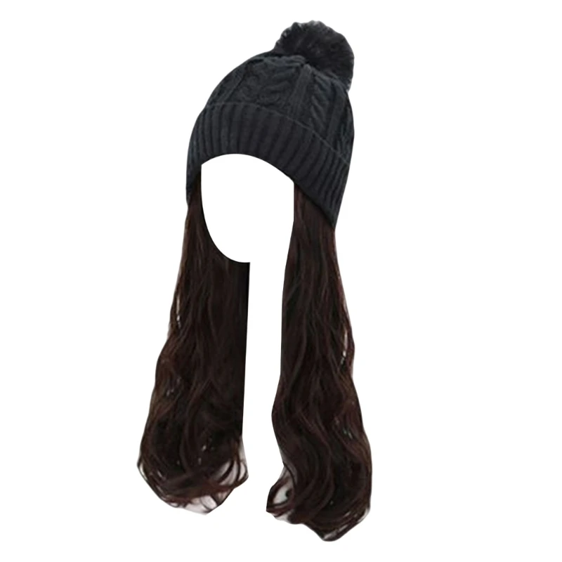 

Вязаная Шапка-бини N80C, Шапка-бини для наращивания Длинных Волнистых Волос с пушистой длинной вязаной шапкой с прикрепленными волосами для женщин