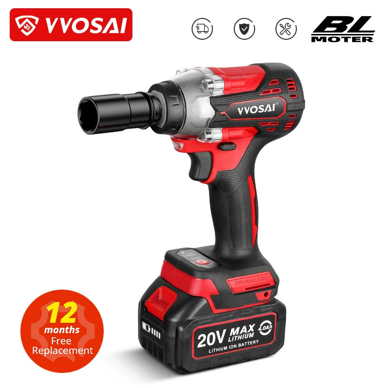 VVOSAI MT-Series 340N.m Electric Impact Wrench 20V Brushless Wrench Socket Li-ion Battery Hand Drill Installation Power Tools