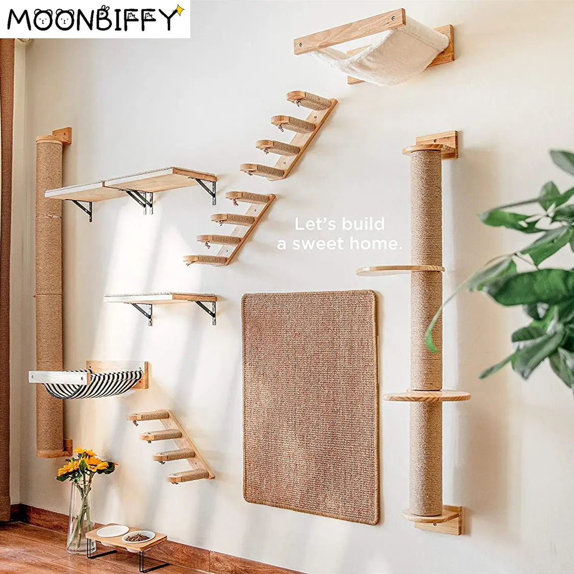 

1pcWall-mounted Cat Hammock Bed Pet Furniture Kitten Wall Shelf Set Cat Perch Wooden Scratching Climbing Post Cat Tree House Toy