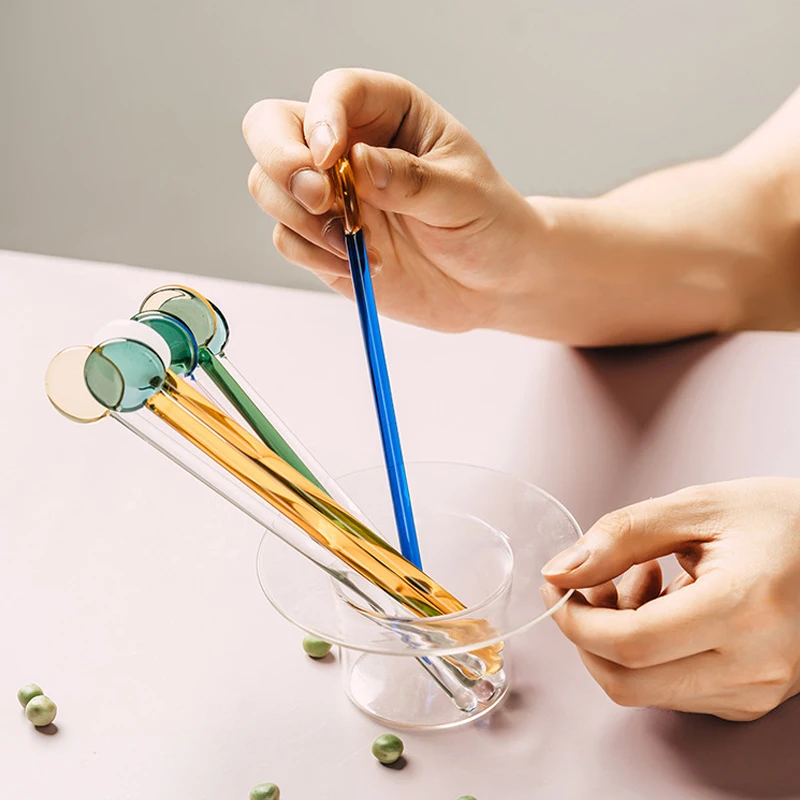 Разноцветный стеклянный перемешивающий стержень с длинной круглой ручкой для
