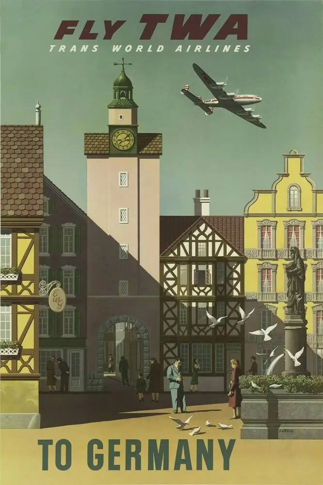 

Germany TWA Airlines Travel Advert Vintage Retro Style Metal Sign, holiday