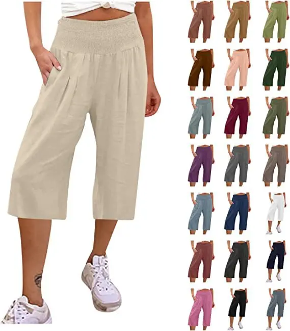 New European and American Women's Fashion Summer Thin Capris Casual Loose Wide Leg Pants streetwear women  trousers women