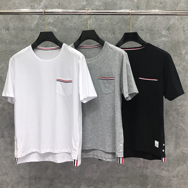 

TB THOM T-Shirt Slim Thin Fashionable Brand Clothing Fine Cotton Engineered RWB Pocket Stripe Shortsleeve Sweatshirs