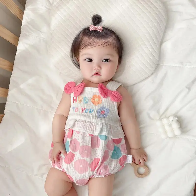 

Korean Baby Girls Clothes Newborn Cotton Sleeveless Suspenders Romper Infant Baptism Jumpsuit Babies Birthday Outfits Bodysuits
