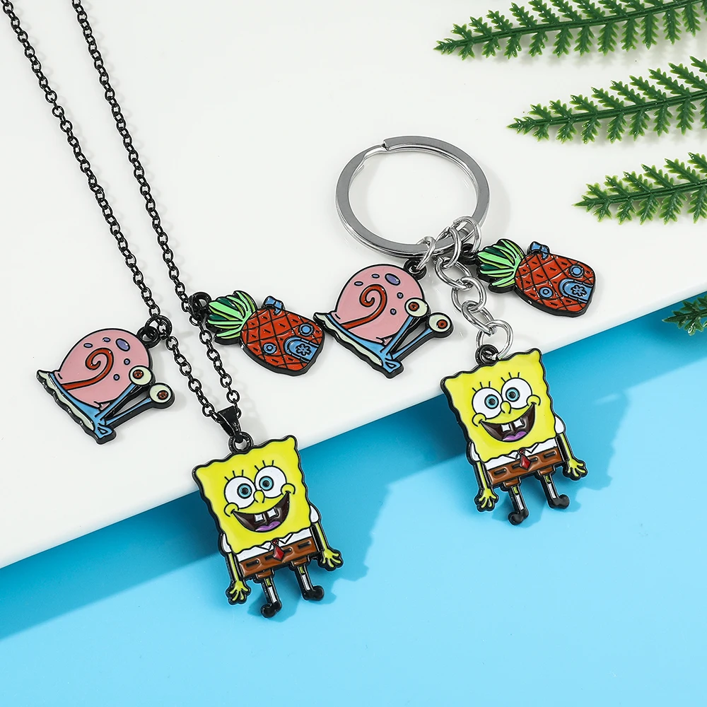 Kawaii SpongeBob Keychain Cute Cartoon Metal Pendant Car Key Ring Backpack Cosplay Accessories Jewelry Holiday Gift for Friends