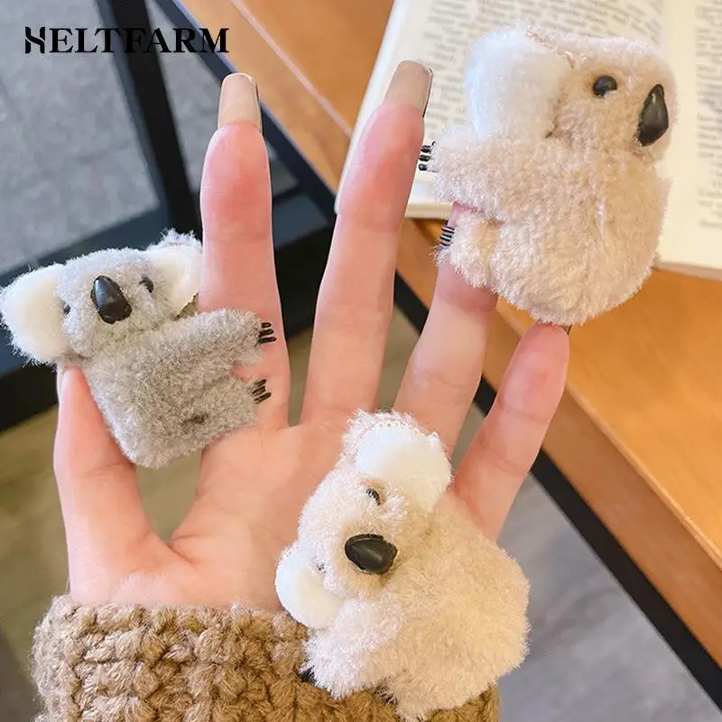 

2Pcs Cute Fashionable Cartoon For Women Hair Accessories 3D Plush Koala Hairpin Hair Catch Clip Side Accessories