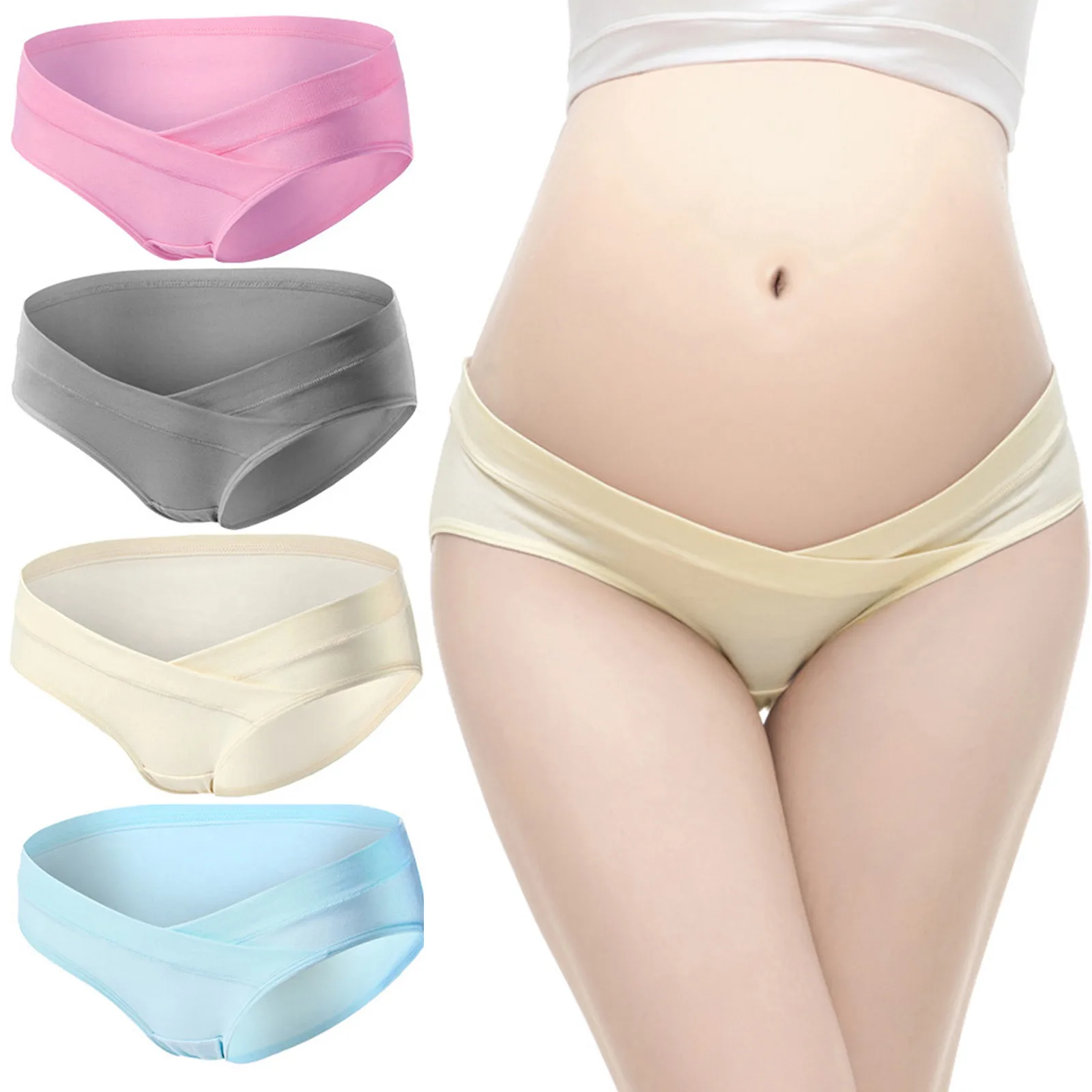 

4pcs Comfortable Women Briefs Pregnant Women'S Solid Color Cross Low Waist Support Traceless Panties Underwear Lenceria