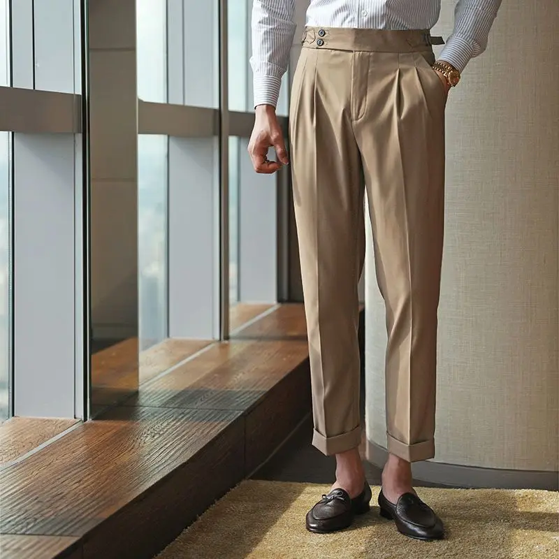 

2023 Business Men's Spring Autumn Fashion Long Pants Formal Suit Pants Male Straight Casual Trousers Cotton Plus Size K8