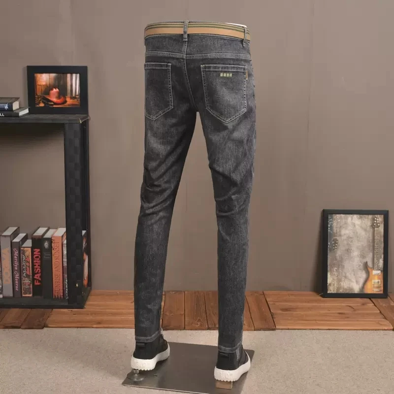 Autumn Men Black Gray Jeans Korean Style Fashion Slim Fit Denim Pants CP2027
