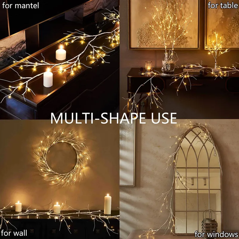 2023 Birch Garland Lights 48 LED Battery Operated - Lighted Twig Vine for Fireplace 8 Modes Decoration Indoor Outdoor Use images - 6